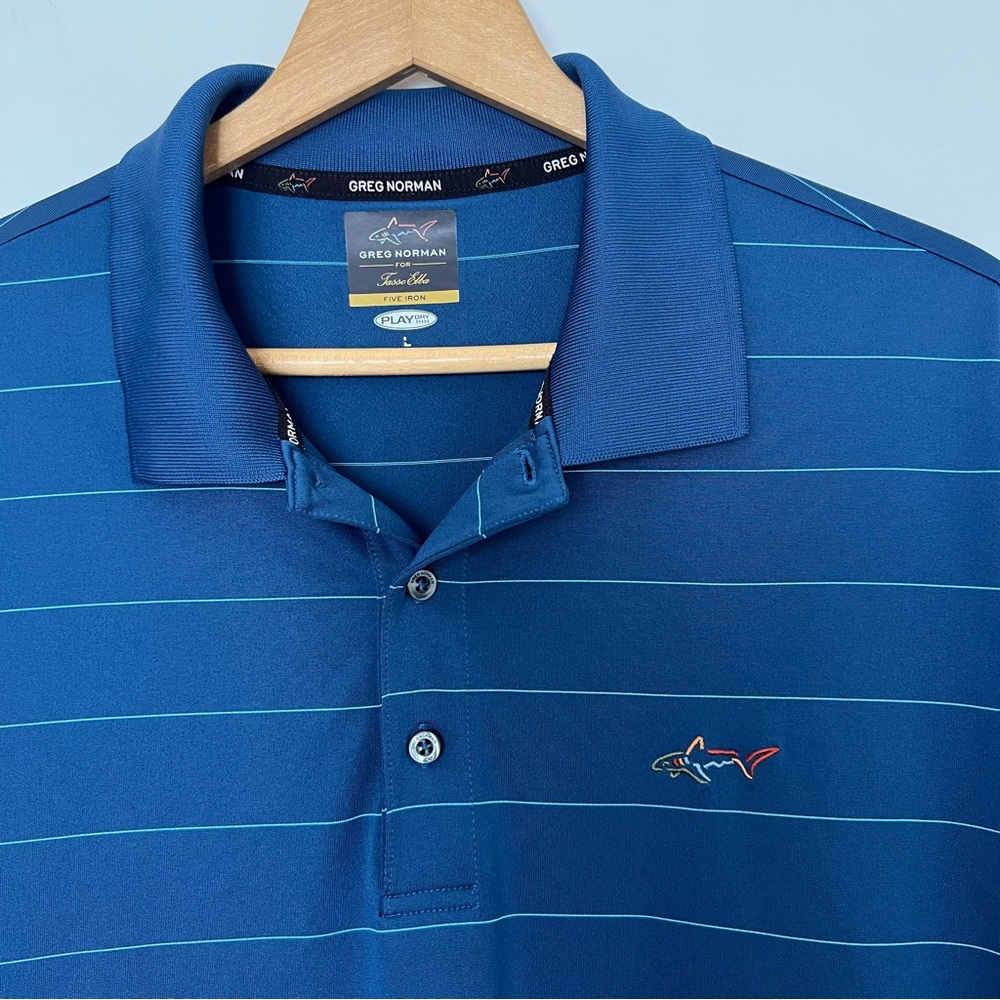 Greg Norman Striped Blue Polo Shirt